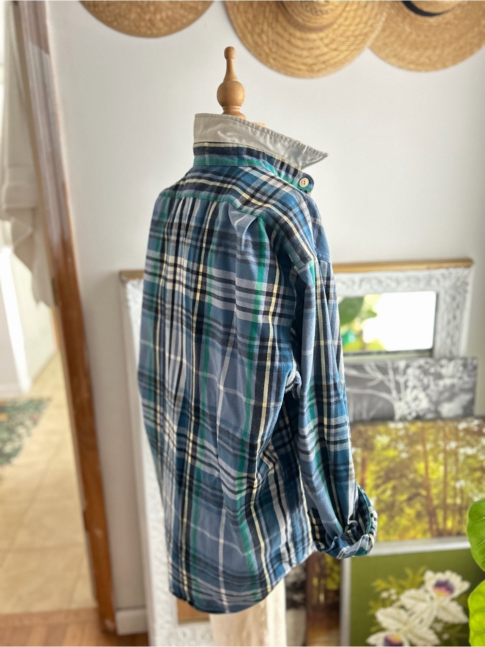 Ralph Lauren Traveler Top Blue White Green Plaid Button-Up Shirt Sz large - Picture 5 of 7
